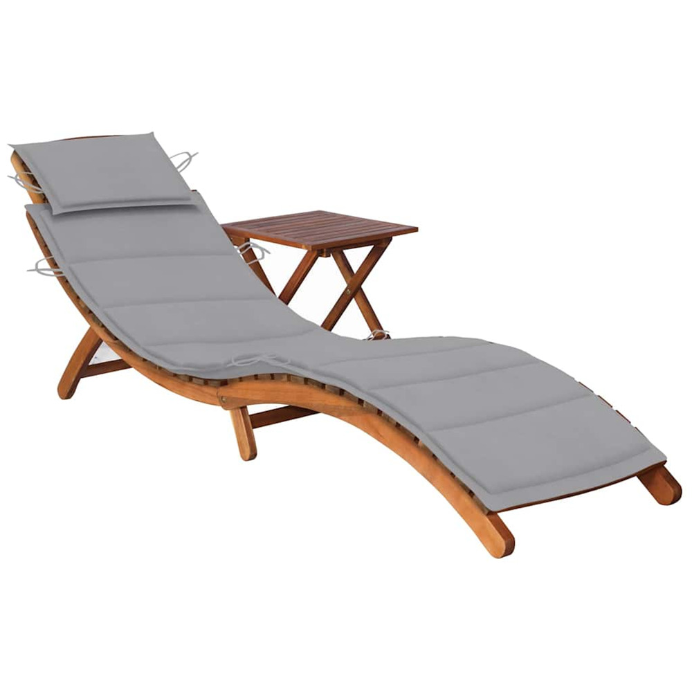 Chaise longue de jardin avec table et coussin bois d'acacia bain de soleil