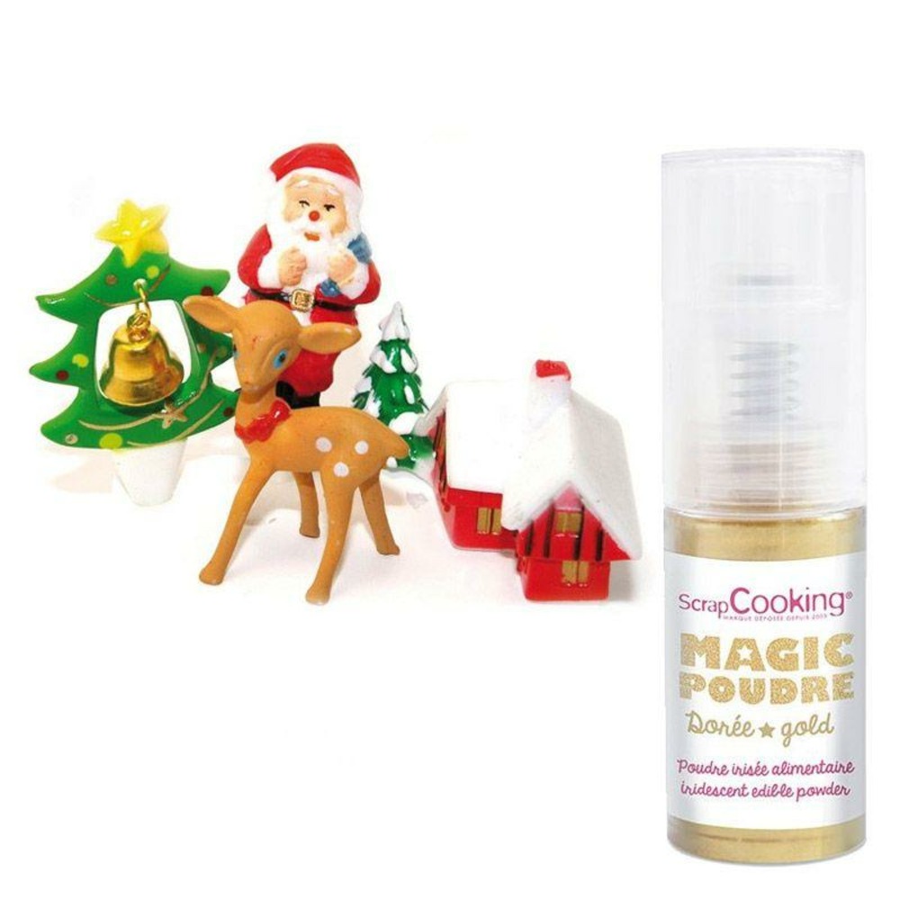 Décoration pour gâteaux de noël + poudre alimentaire irisée dorée