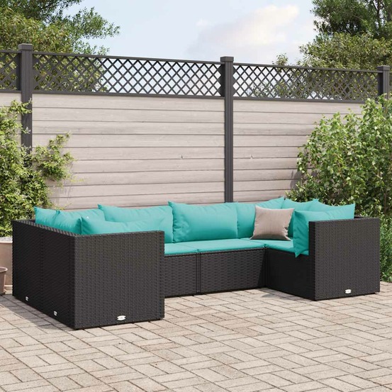 Salon de jardin 6 pcs avec coussins noir résine tressée