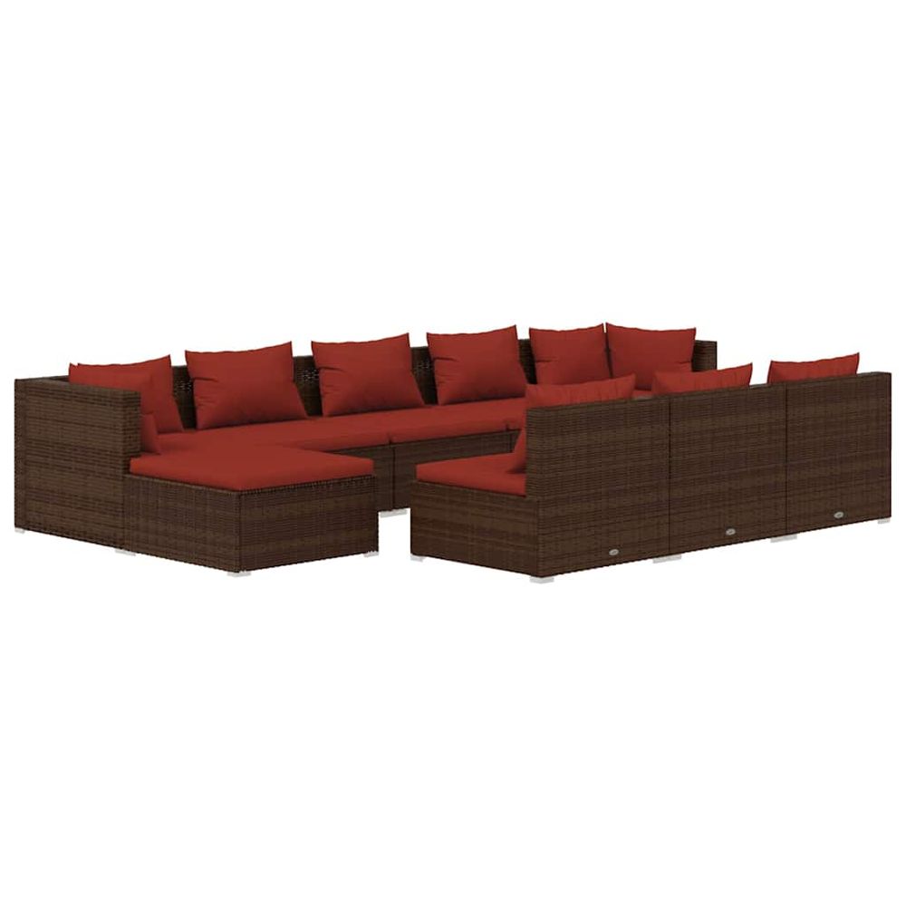 Salon de jardin 10 pcs avec coussins marron résine tressée