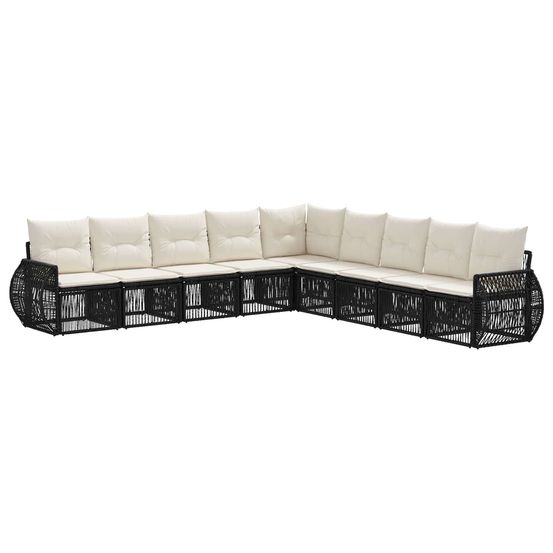 Ensemble de canapé de jardin 9 pc noir et blanc crème polyrotin