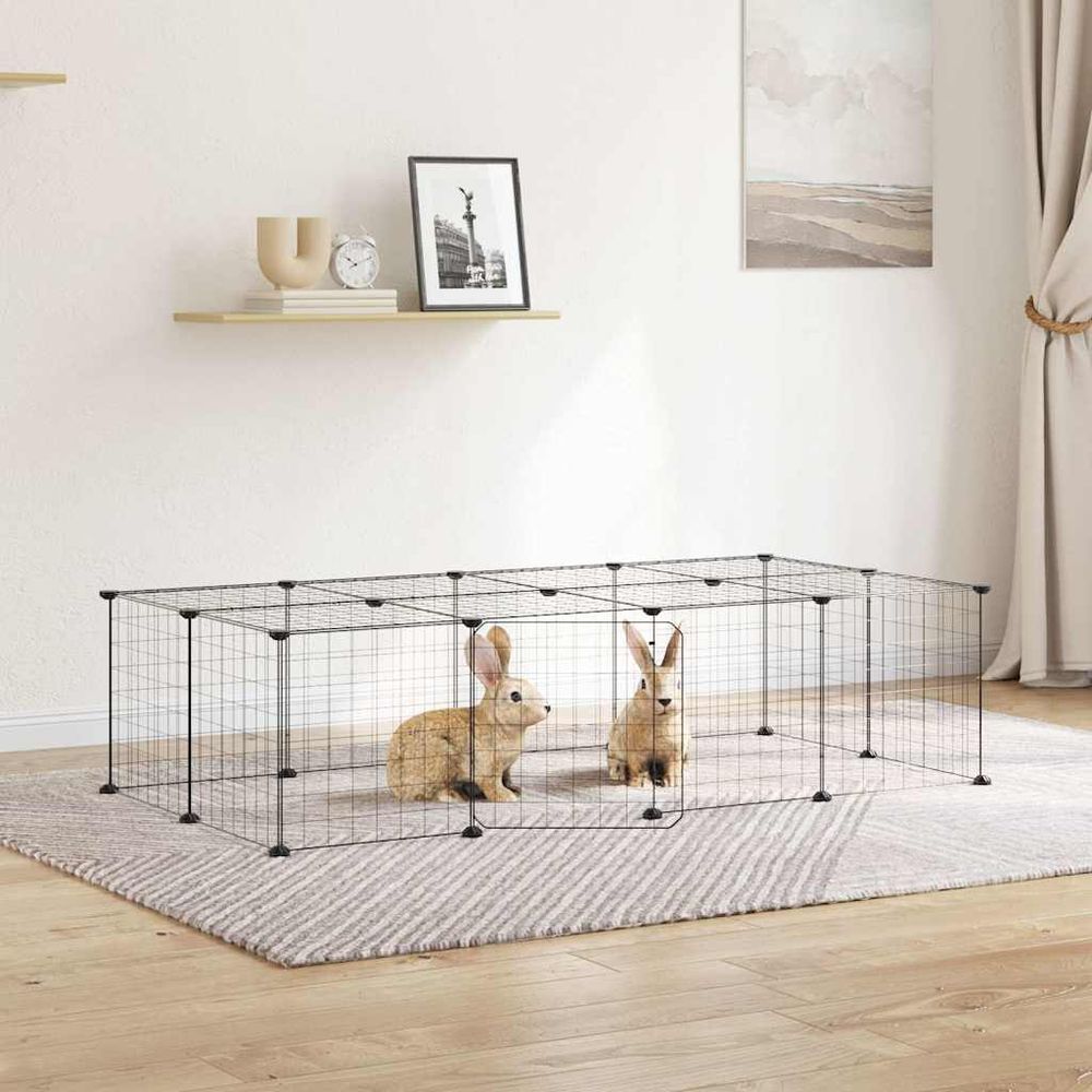 Enclos de sécurité 20 panneaux pour animaux avec porte acier noir usage mixte
