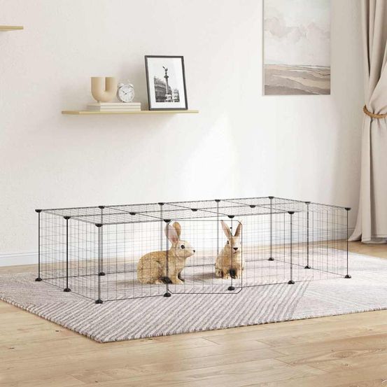 Enclos de sécurité 20 panneaux pour animaux avec porte acier noir usage mixte