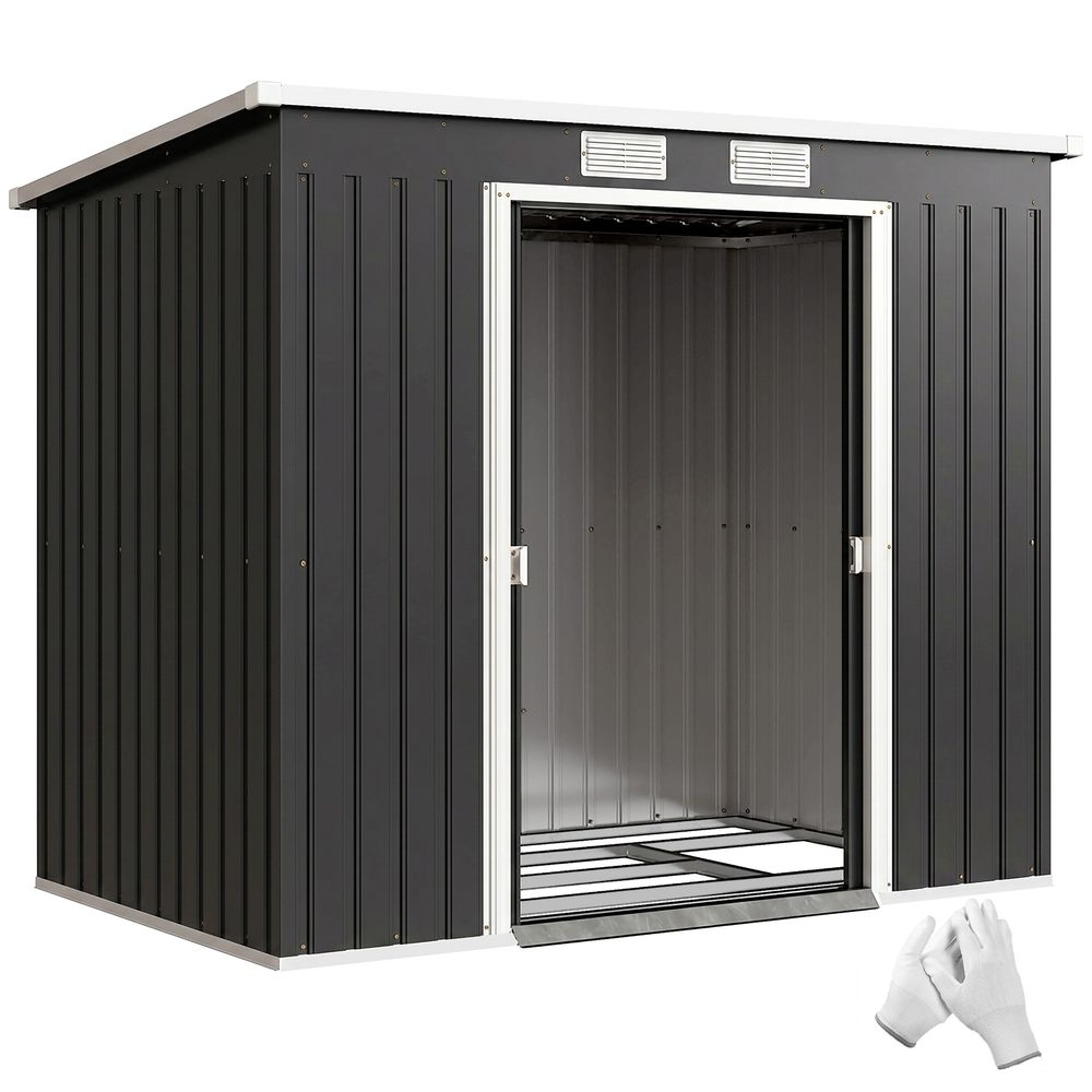 Abri de jardin acier galvanisé kit fondation portes coulissantes 213x130cm gris foncé - comfortxl outdoor living