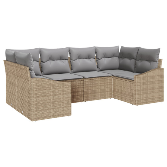 Ensemble canapé jardin 6 pièces avec coussins rattan beige