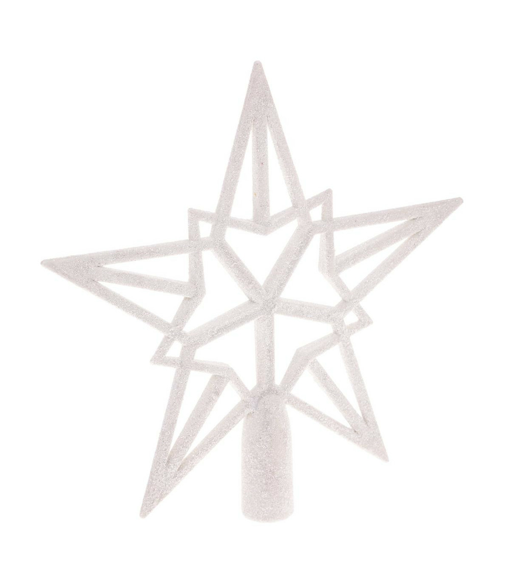 Déco sapin de noël cimier étoile blanc pailleté