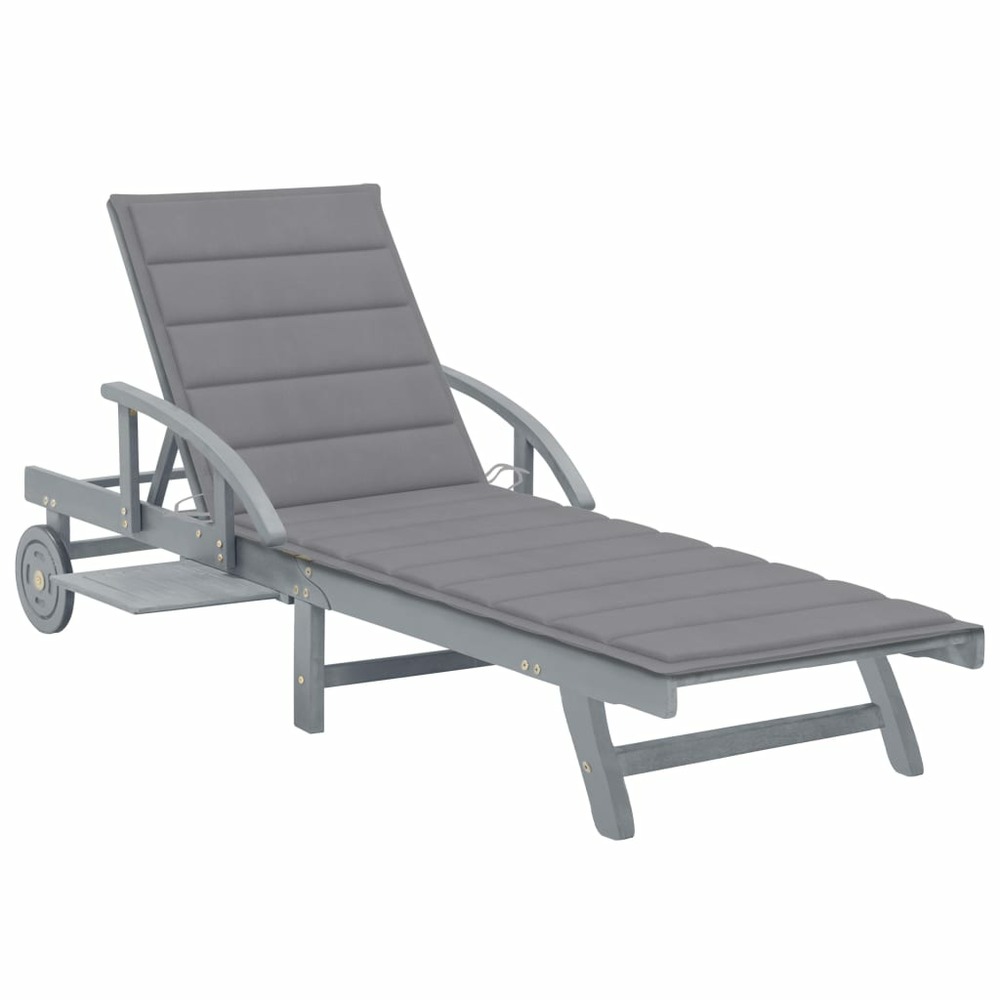 Transat chaise longue bain de soleil lit de jardin terrasse meuble d'extérieur avec coussin bois d'acacia solide