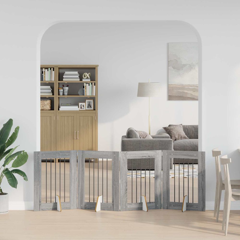 Barrière sécurité chien bois intérieur pliable modulable sonoma gris 241cm