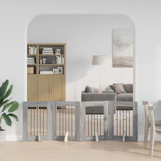 Barrière sécurité chien bois intérieur pliable modulable sonoma gris 241cm
