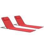 Tapis de plage chaise longue pliables 2 pièces acier et tissu rouge