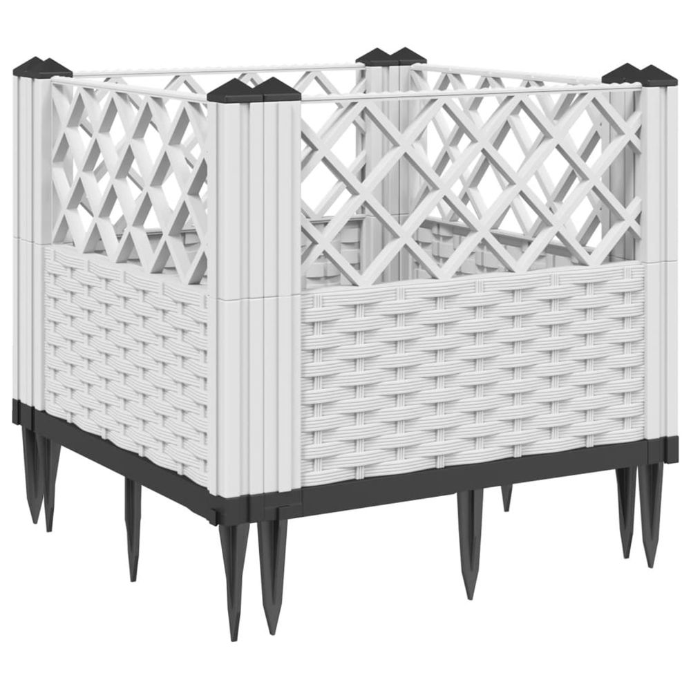 Jardinière d'extérieur avec piquets blanc 43,5x43,5x43,5 cm pp