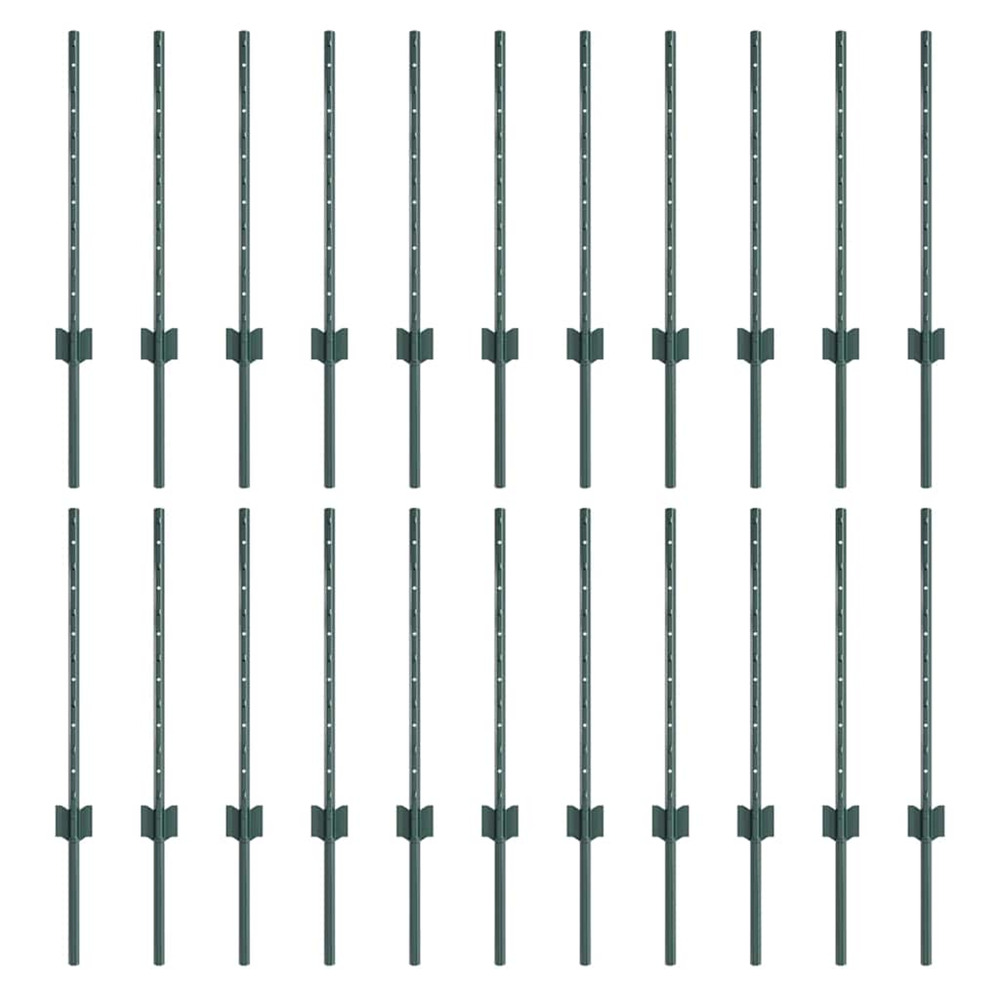 Poteau de clôture. 22 pcs vert 100 cm acier