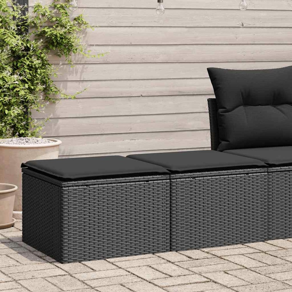 Salon de jardin avec coussins 2 pcs noir résine tressée acacia