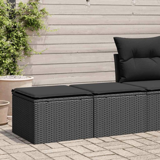 Salon de jardin avec coussins 2 pcs noir résine tressée acacia