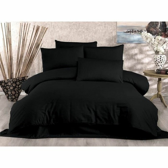 Parure de lit - housse de couette 220 x 240 + 2 taies d'oreiller 60 x 60, 80% coton- noir