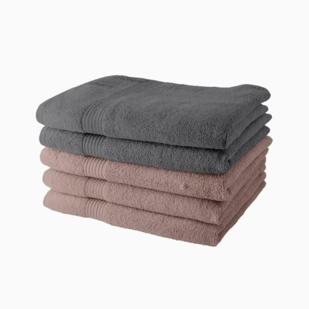 Lot de 5 draps de bain 70x130 cm 100% coton - 3 roses des sables + 2 acier