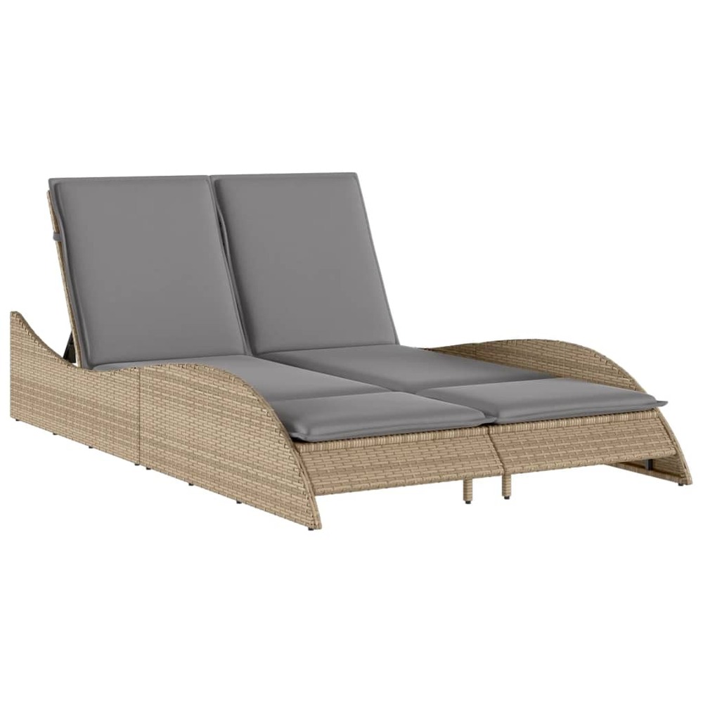 Chaise longue avec coussins beige 114x205x73 cm résine tressée