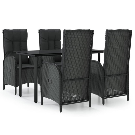 Ensemble à manger de jardin coussins 5pcs noir résine tressée