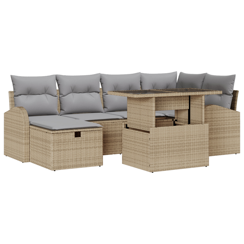 Ensemble de canapé de jardin de 7 pièces avec coussins en rattan poly beige