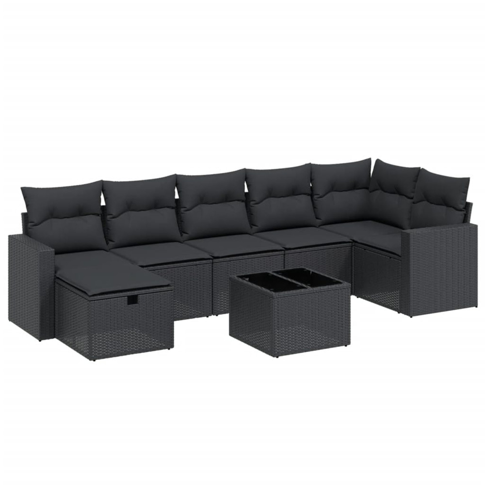Salon de jardin 8 pcs avec coussins noir résine tressée
