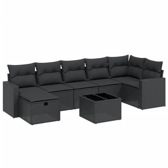 Salon de jardin 8 pcs avec coussins noir résine tressée