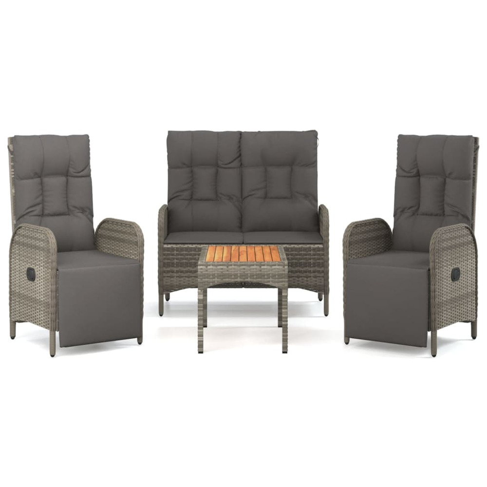 Ensemble à manger jardin 4pcs et coussins gris résine tressée