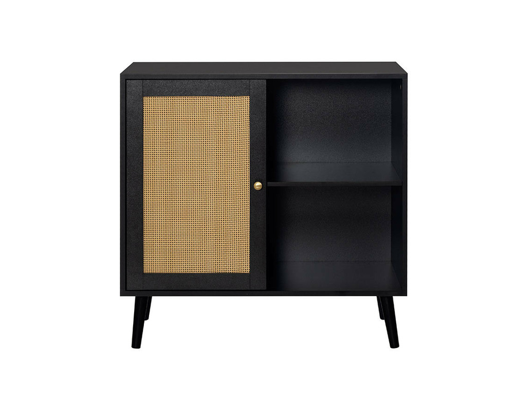 Goto - buffet haut - noir et cannage - 2 niches et 1 porte - 80 cm