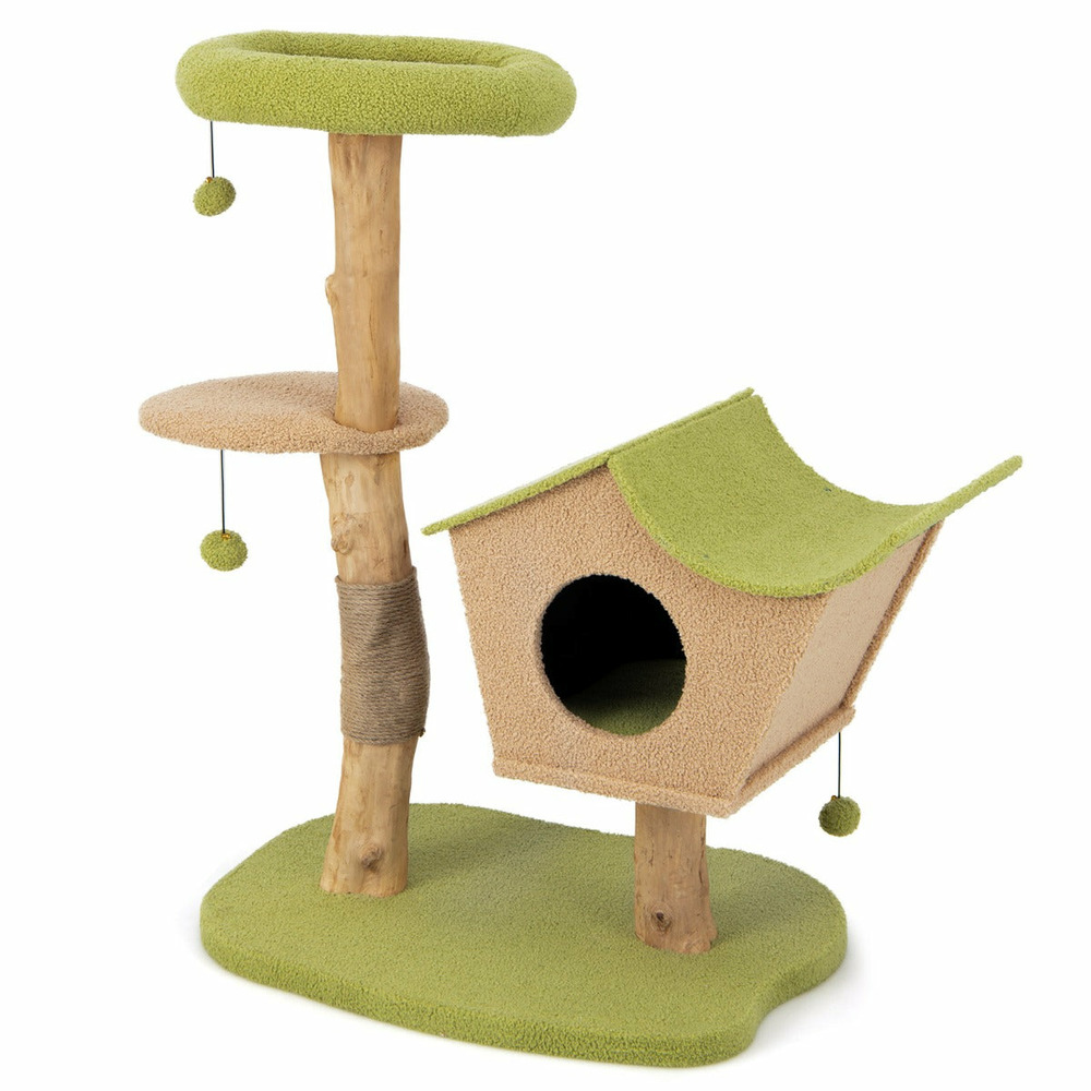 Arbre à chat de 110 cm tour à chat en bois perchoir supérieur rembourré condo pour chatcentre d'activité pour chat balles pen