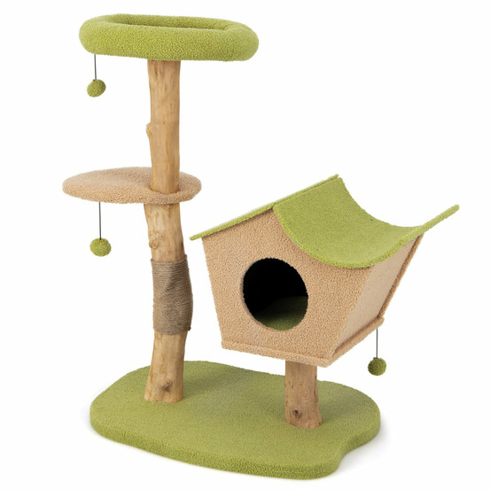 Arbre à chat de 110 cm tour à chat en bois perchoir supérieur rembourré condo pour chatcentre d'activité pour chat balles pen