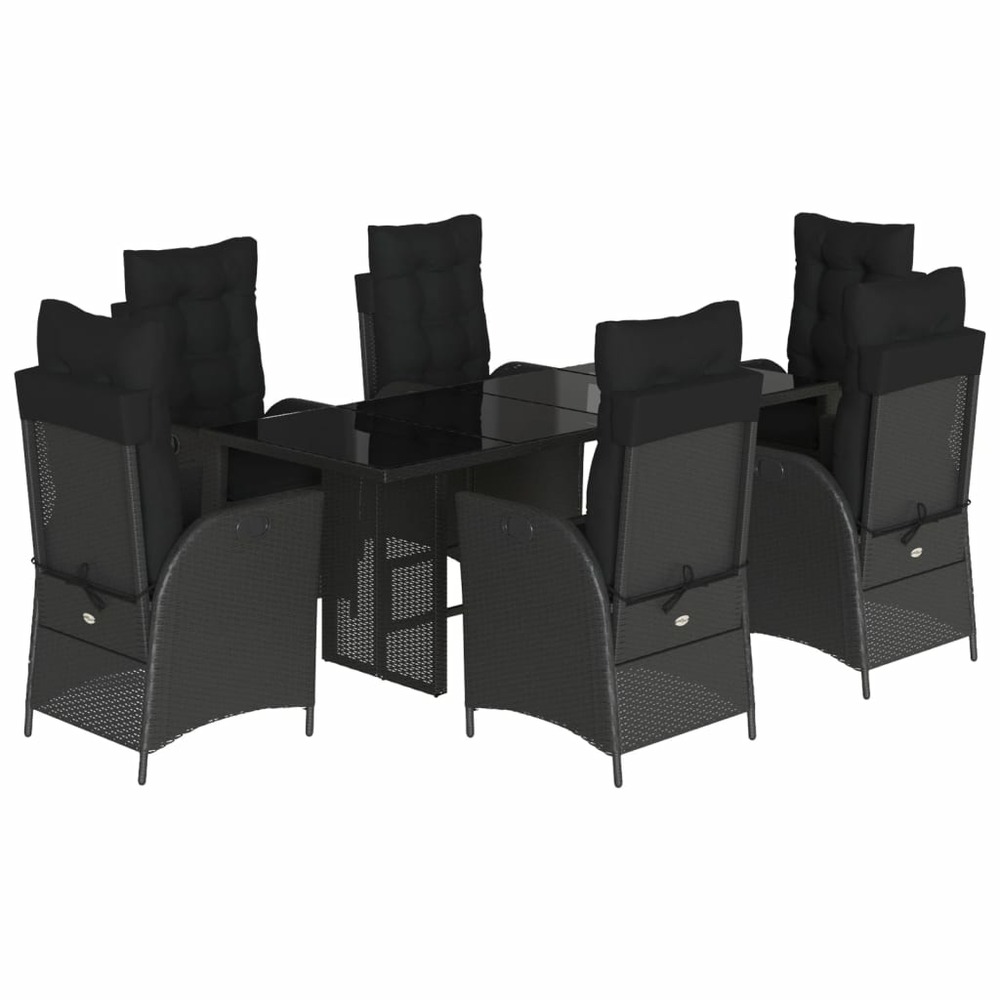 Ensemble à manger de jardin coussins 7pcs noir résine tressée