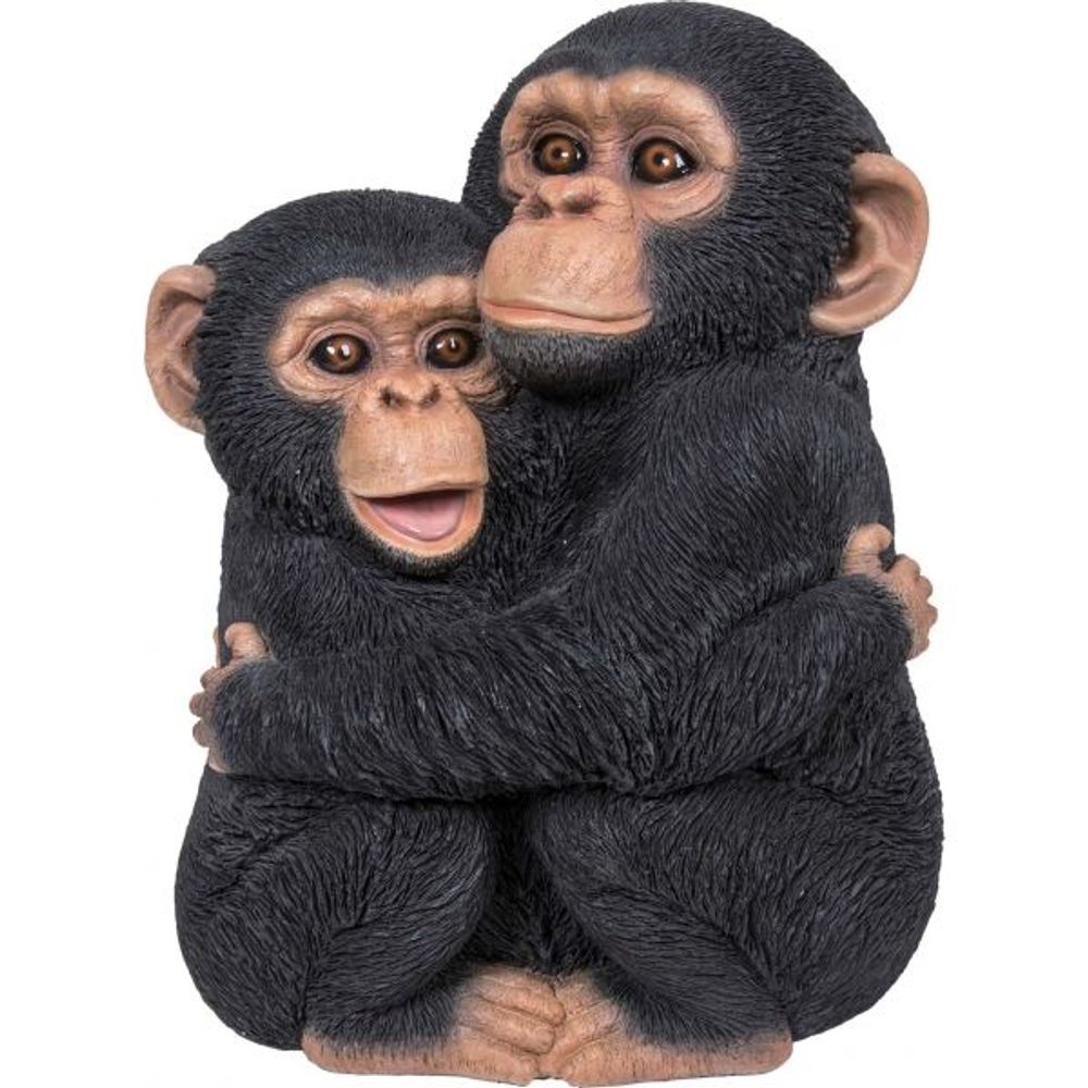 Chimpanzés enlacés en résine 35 cm