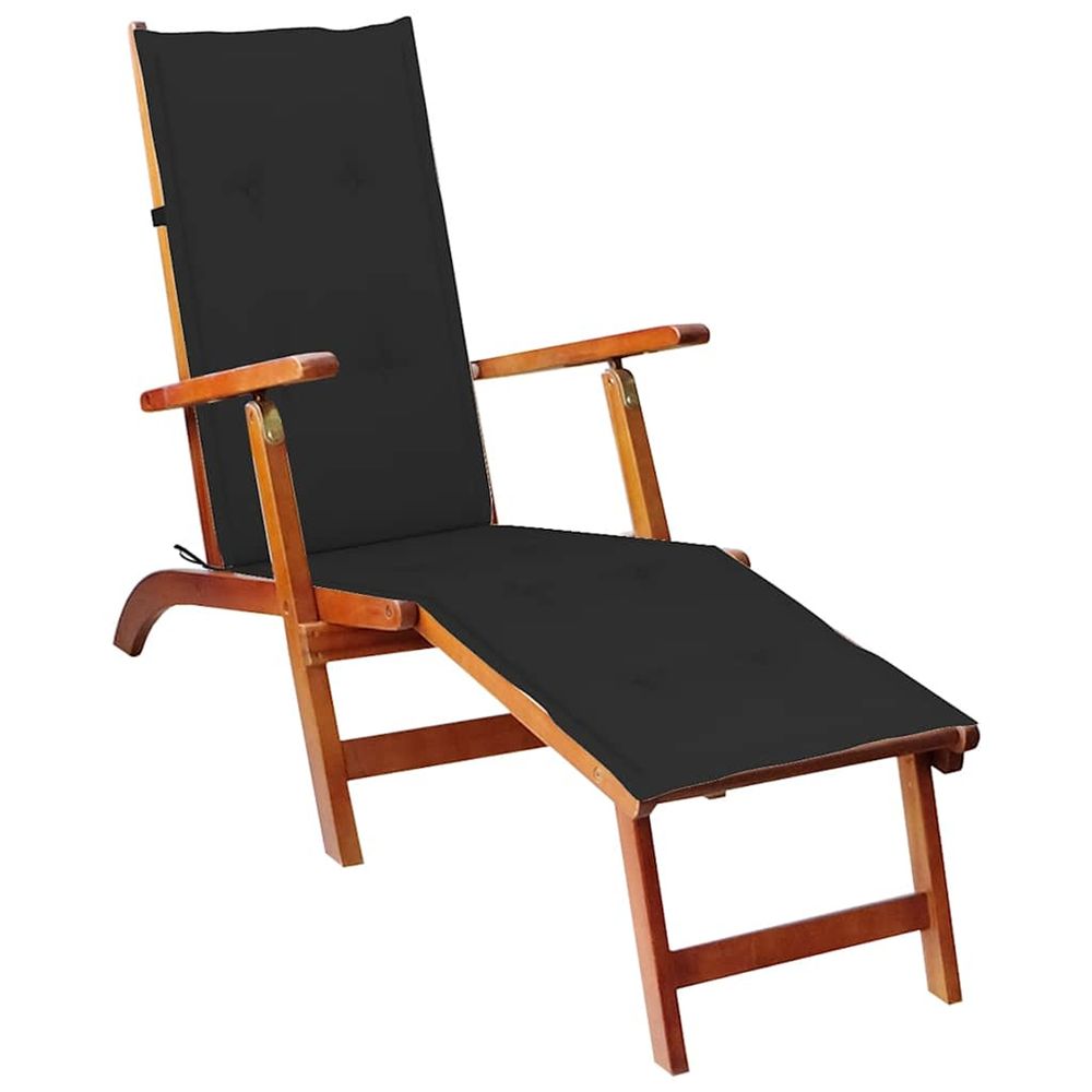 Chaise longue d'extérieur repose-pied et coussin acacia solide bain de soleil