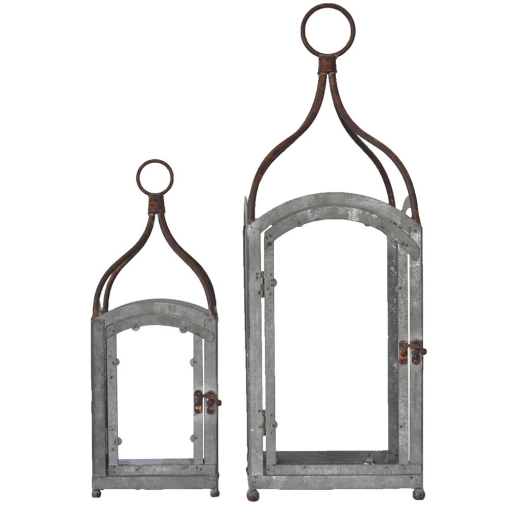 Ensemble 2 lanternes fer patiné gris 15x40cm