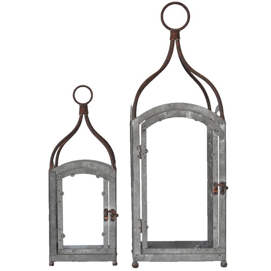 Ensemble 2 lanternes fer patiné gris 15x40cm