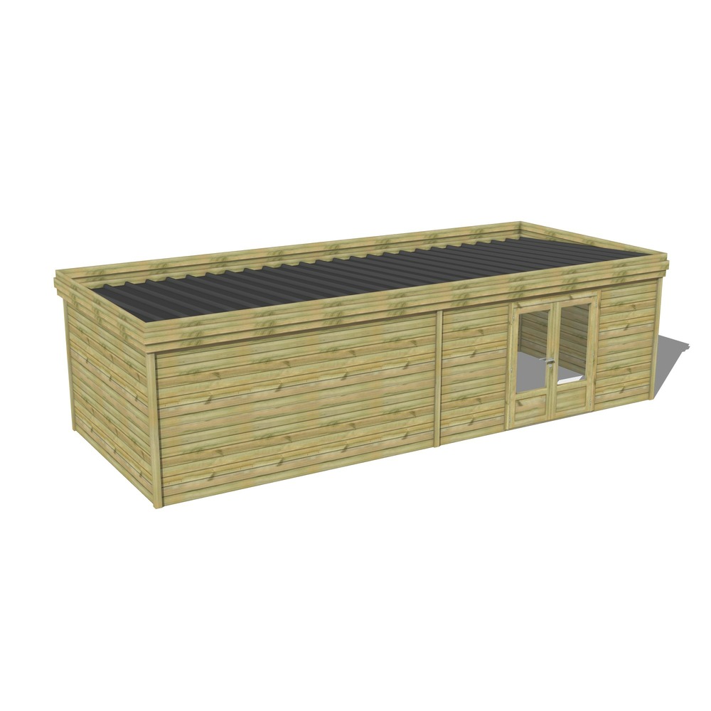 Abri de jardin bois pin traité autoclave 27mm - 9,09x3,44m / 31m2 - bac acier - abri français