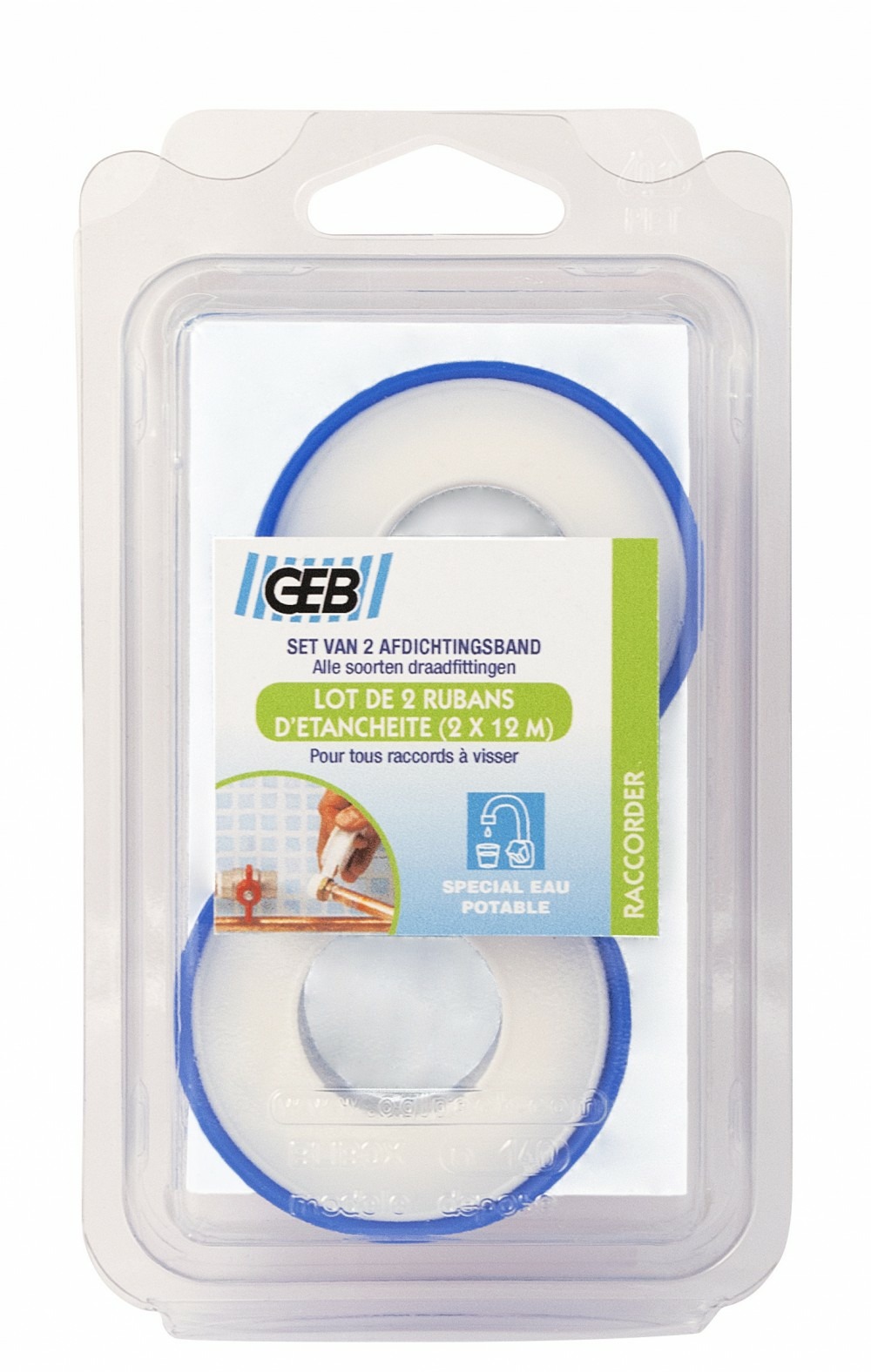 Lot de 2 rubans téflons ep.0.075 x l.12 mm x l.12 m geb