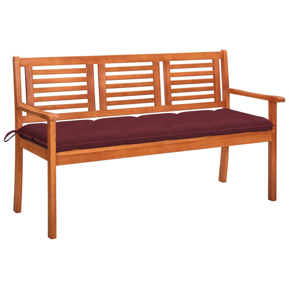 Banc de jardin 3 places avec coussin 150 cm bois d'eucalyptus