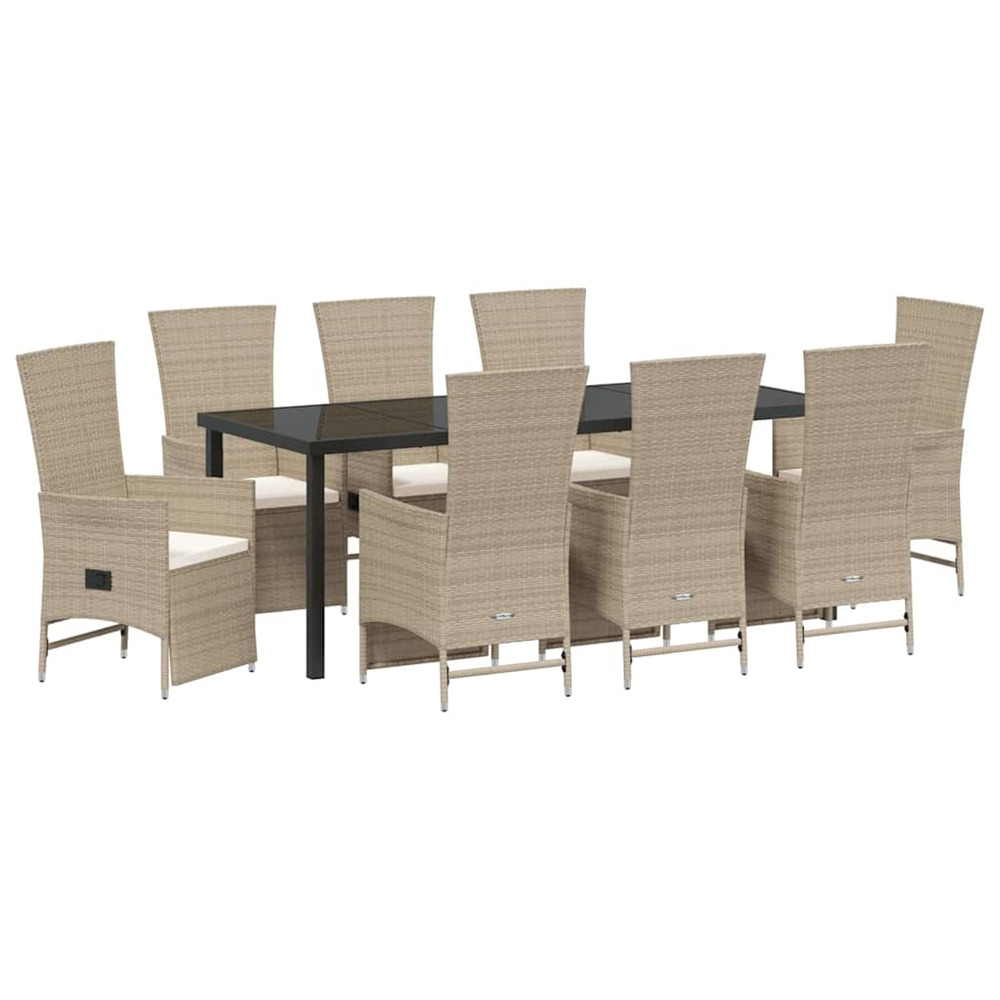 Ensemble de salle à manger pour jardin 9 pcs beige polyrotin