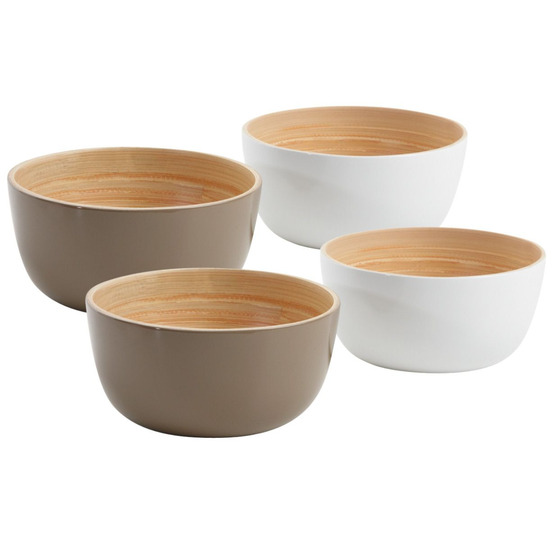 Corbeille en bambou laqué (lot de 4) blanc & taupe