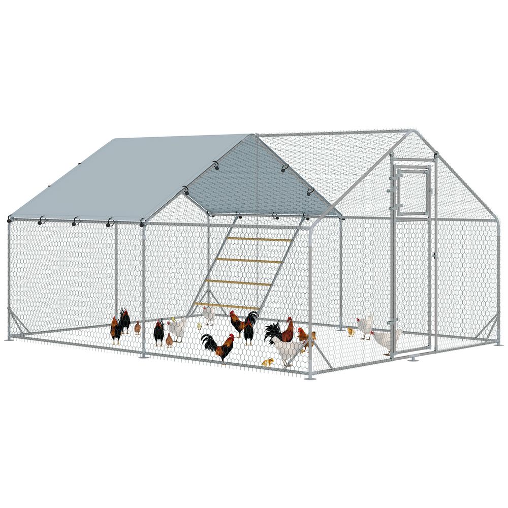 Enclos poulailler acier galvanisé 300 x 400 x 195 cm bâche uv pour 12 à 18 poules