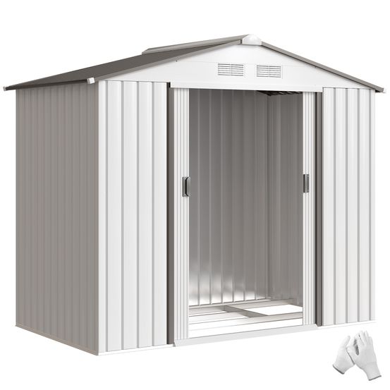 Abri de jardin en acier toit incliné pour rangement outils extérieur 213x130x185 cm blanc - comfortxl outdoor living