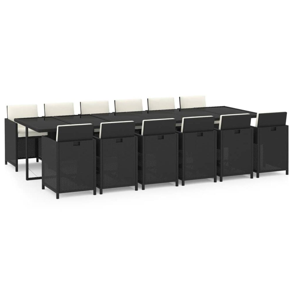 Ensemble à manger de jardin coussins 13 pcs résine tressée noir