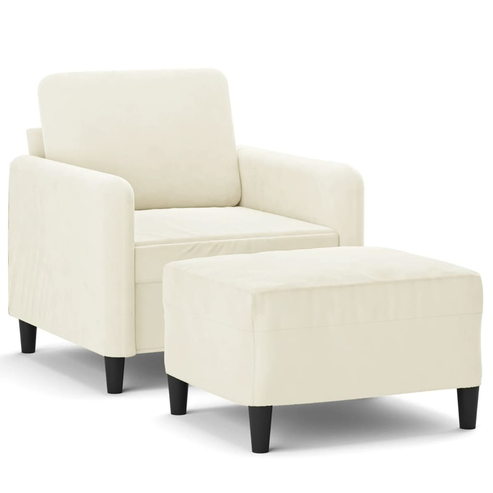 Fauteuil avec repose-pied crème 60 cm velours