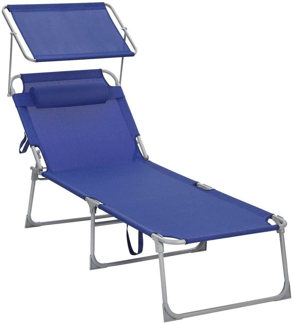 Chaise longue bain de soleil transat de relaxation grand modèle 71 x 200 x 38 cm charge 150 kg avec appui tête dossier et par