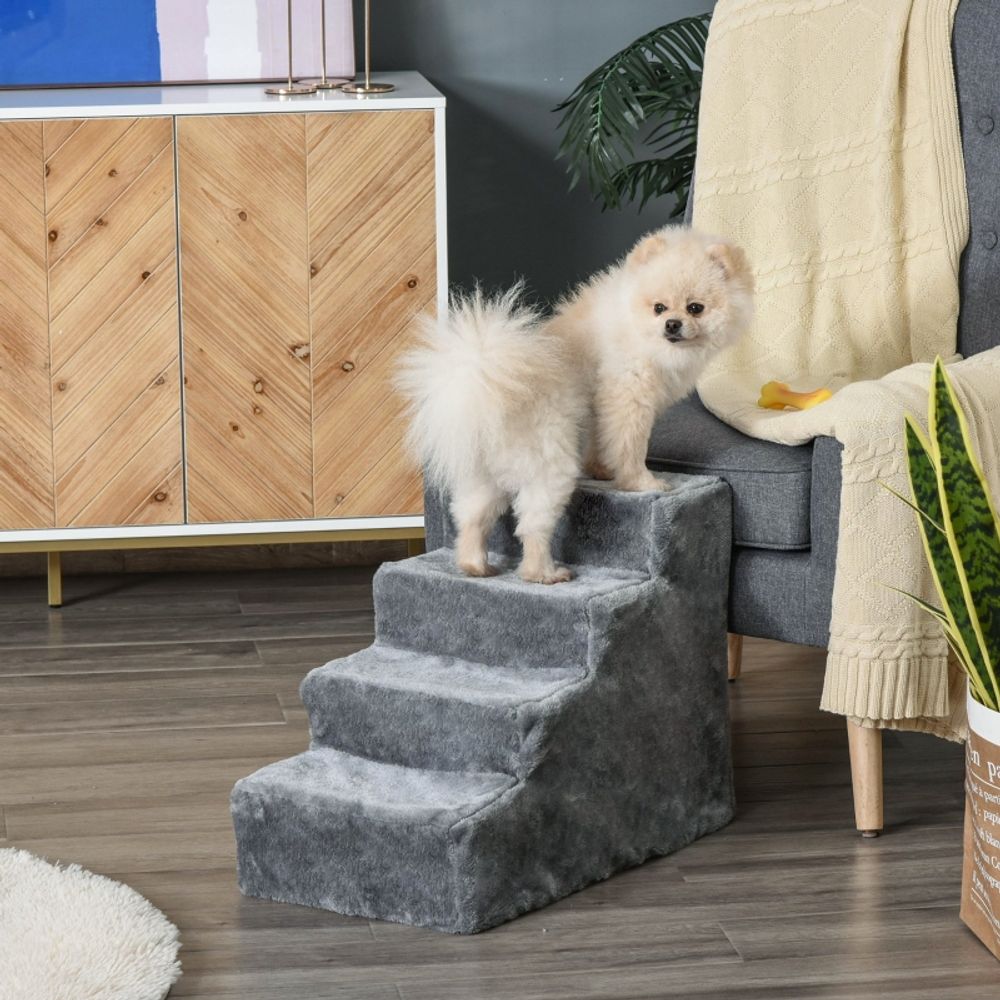 Escalier 4 marches pour animaux en peluche pour canapé et lit gris clair – comfortxl outdoor living