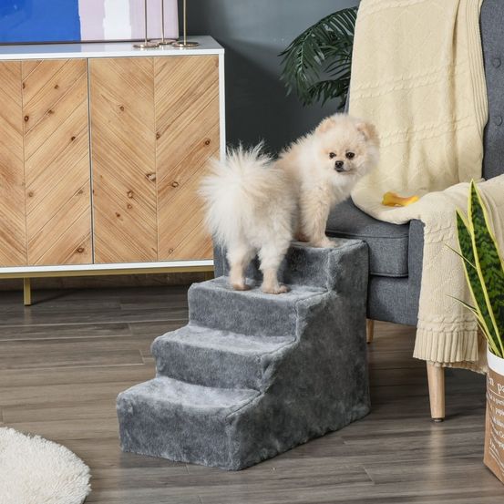 Escalier 4 marches pour animaux en peluche pour canapé et lit gris clair – comfortxl outdoor living