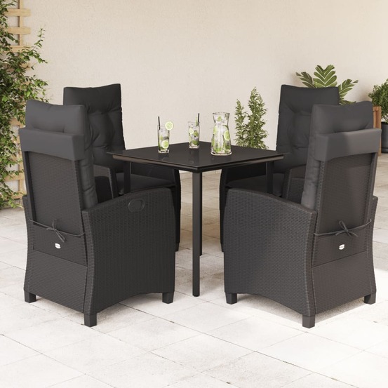 Ensemble à manger de jardin coussins 5pcs noir résine tressée
