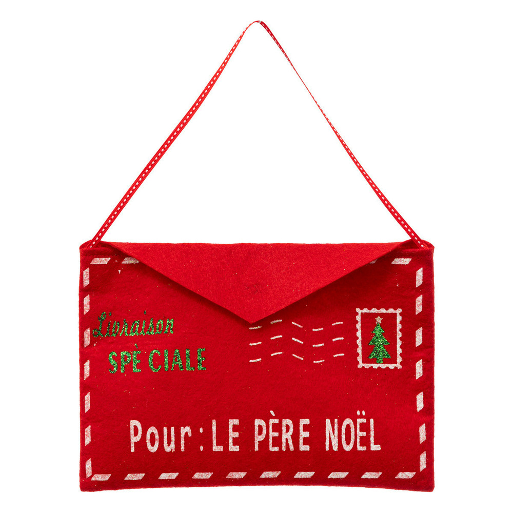 Suspension de noël enveloppe pour le père noël en feutrine rouge l 25 cm
