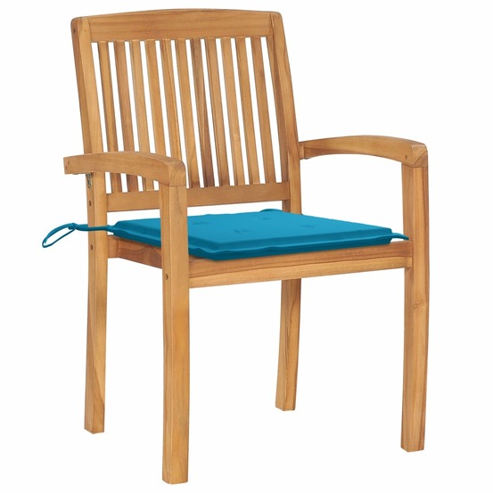 Chaises de jardin lot de 2 et coussins bleu bois de teck massif