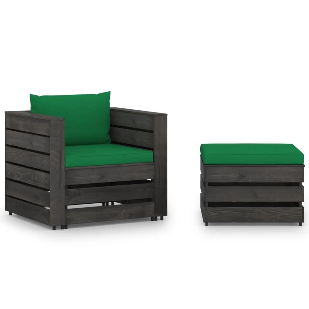 Salon de jardin 2 pcs avec coussins bois imprégné de gris